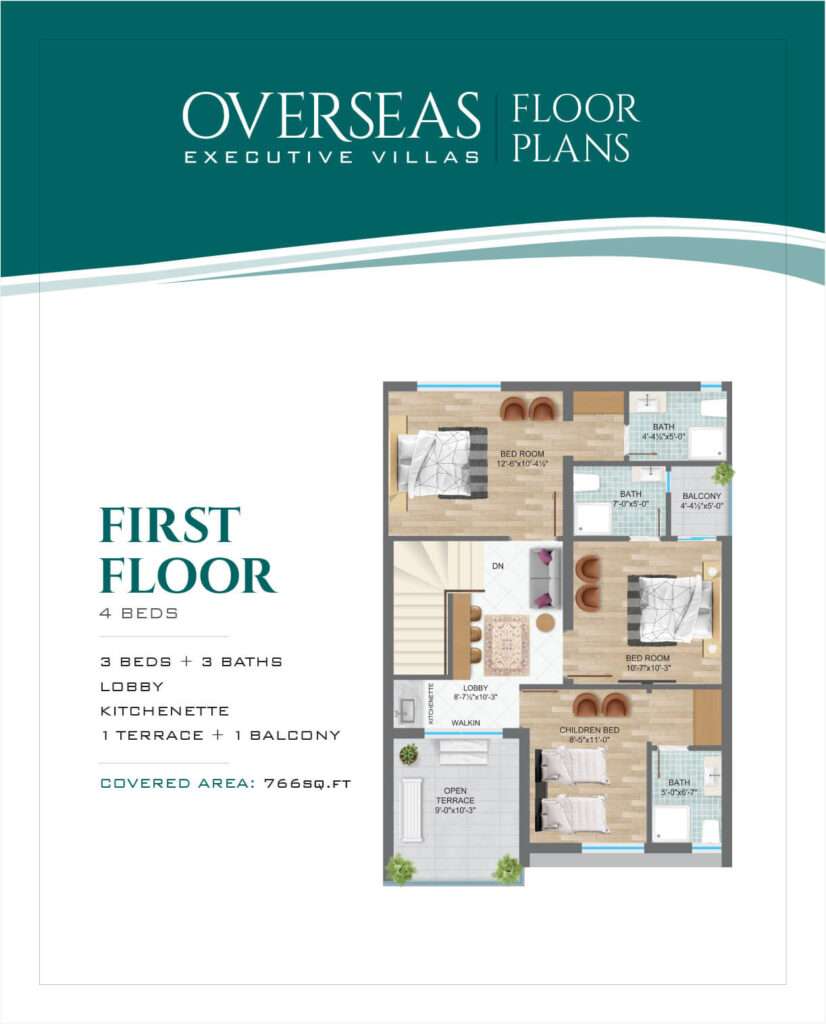 Q Links overseas executive villas bahria orchard lahore 1st floor plan with four bed